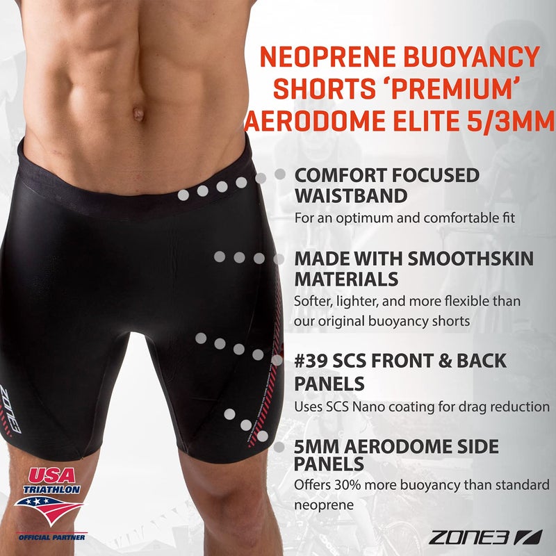 ZONE3 Neoprene Buoyancy Shorts 'Premium' Aerodome Elite 5/3mm (Black/Red, Small) - Image 3
